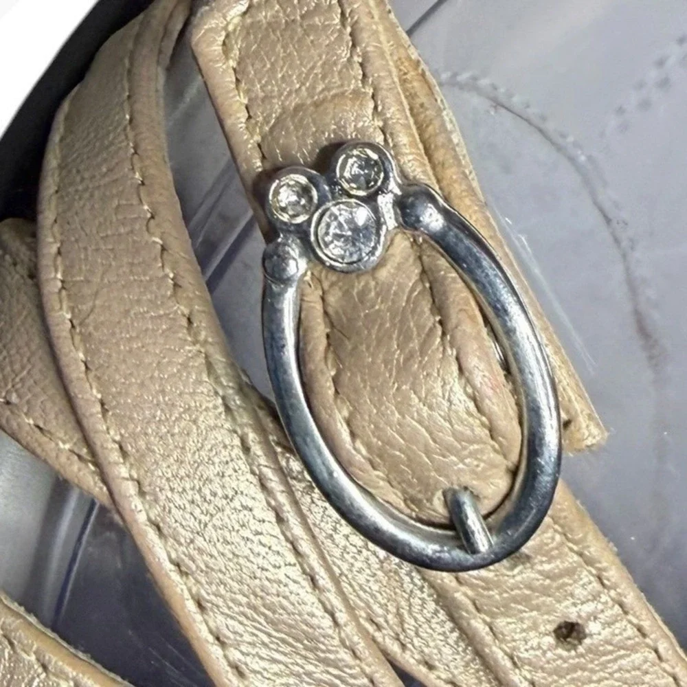 Mephisto Champagne Gold Wedge Sandals Rhinestone‎ Strappy Women's Size 7 (37 EU)